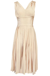 1960s Unlabeled Norman Norell Creamy Ivory Silk Knife Pleat Dress