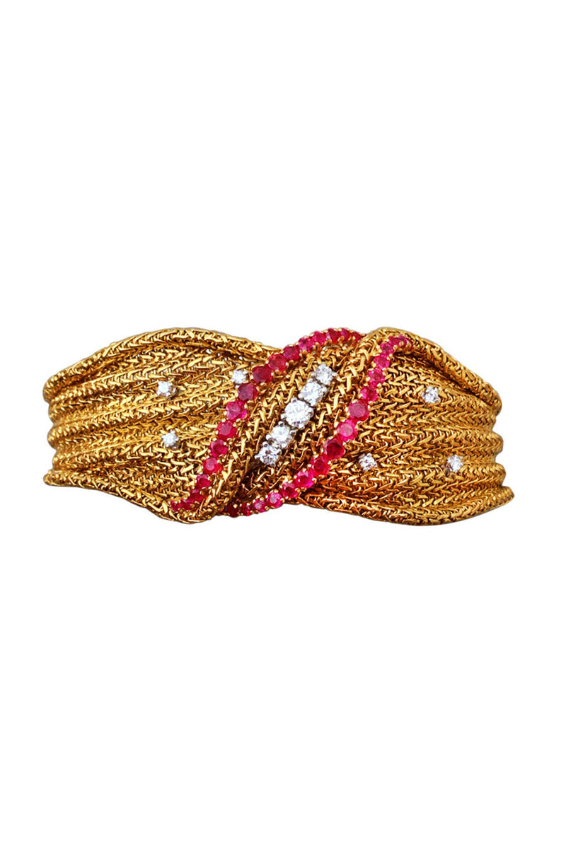 1960s Lotos Gold Diamond & Ruby Bracelet