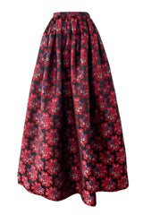 Prettiest 1970s Nina Ricci by Gerard Pipart Deep Red Floral Pattern Silk Skirt w Pockets