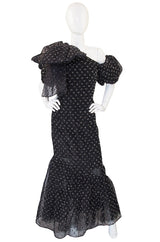 1980s Mr Blackwell Silk Eyelash Detail Gown
