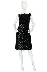 1960s Sequin & Velvet Checked Black Malcolm Starr Dress