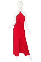 1970s Bill Blass Red Silk Halter Top & Skirt