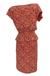 Gorgeous 1970s Valentino Floral Printed Red Silk Jacket and Skirt Suit Set