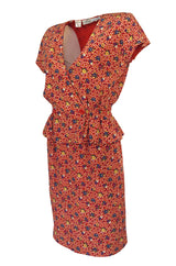 Gorgeous 1970s Valentino Floral Printed Red Silk Jacket and Skirt Suit Set