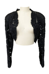 1980s Isabelle Allard Paris Strapless Ribbon Lace Dress & Cropped Jacket