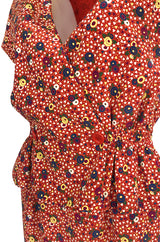 Gorgeous 1970s Valentino Floral Printed Red Silk Jacket and Skirt Suit Set