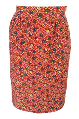 Gorgeous 1970s Valentino Floral Printed Red Silk Jacket and Skirt Suit Set