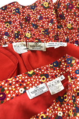 Gorgeous 1970s Valentino Floral Printed Red Silk Jacket and Skirt Suit Set