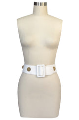 1970s Christian Dior White Belt w Gold Metal Medallions
