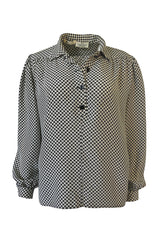 Chic 1980s Valentino Boutique Graphic Black & White Silk Top