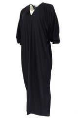 1970s Halston Easy to Wear Black Jersey Slip On Caftan Dress
