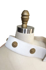 1970s Christian Dior White Belt w Gold Metal Medallions