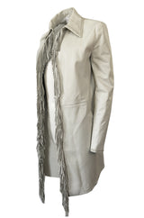 Spring 2002 Gianni Versace Butter Soft Fringe Ivory Leather Jacket