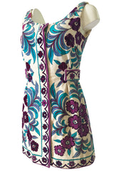1960s Emilio Pucci Floral Printed Terry Cloth Velour Micro Mini Dress
