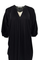 1970s Halston Easy to Wear Black Jersey Slip On Caftan Dress