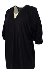 1970s Halston Easy to Wear Black Jersey Slip On Caftan Dress