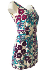 1960s Emilio Pucci Floral Printed Terry Cloth Velour Micro Mini Dress