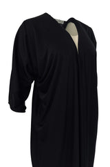 1970s Halston Easy to Wear Black Jersey Slip On Caftan Dress
