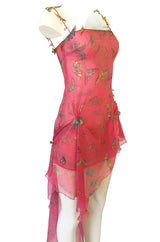 c1995-1997 Gianni Versace Couture Silk Chiffon Butterfly & Crystal Dress