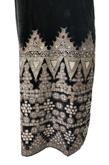 1920s Babani Haute Couture Silk Velvet w Geometric Gold Metallic Cord Dress