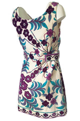 1960s Emilio Pucci Floral Printed Terry Cloth Velour Micro Mini Dress