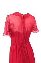 1970s Bill Blass Feather Light Red Ruffled Tiered Skirt Silk Chiffon Dress