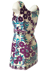 1960s Emilio Pucci Floral Printed Terry Cloth Velour Micro Mini Dress