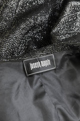 1970s Joseph Magnin Black Glitter Lame Full Length Great Coat Maxi Coat