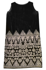 1920s Babani Haute Couture Silk Velvet w Geometric Gold Metallic Cord Dress