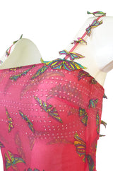 c1995-1997 Gianni Versace Couture Silk Chiffon Butterfly & Crystal Dress