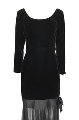 Fall 1987 Yves Saint Laurent Fitted Black Velvet & Sheer Silk Chiffon Dress