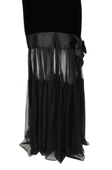 Fall 1987 Yves Saint Laurent Fitted Black Velvet & Sheer Silk Chiffon Dress