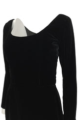 Fall 1987 Yves Saint Laurent Fitted Black Velvet & Sheer Silk Chiffon Dress