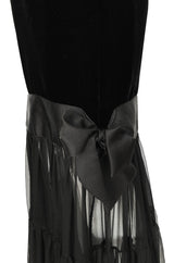 Fall 1987 Yves Saint Laurent Fitted Black Velvet & Sheer Silk Chiffon Dress