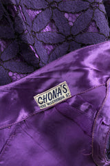 Pretty 1950s Purple Embroidered Netted Lace Floral Wiggle Dress