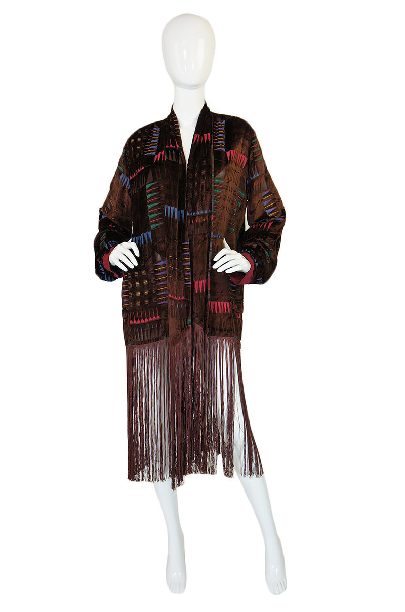 1920s Velvet Fringe Flapper Duster Coat