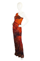 1990s Beaded Ombre Silk Chiffon Gown