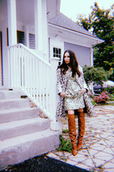 Early 1960s Ceil Chapman Gold & Silver Metallic Silk Brocade Coat w Crystal Buttons