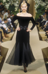 Exquisite Fall 2000 Yves Saint Laurent Haute Couture Velvet Dress w Net Inset Panels