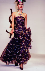 Prettiest Spring 1984 Yves Saint Laurent Runway Strapless Purple & Green Silk Dress