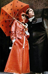Iconic 1960s Andres Courreges Vivid Orange & White Vinyl Coat or Dress w Original Belt