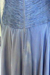 Incredible 1980s Valentino Haute Couture Pale Blue Silk Chiffon Dress w Elaborate Gathered Bodice