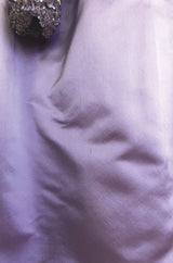 1960s George Halley Couture Lavender Silk Satin Dress w Heavily Detailed Crystal & Rhinestone Bodice
