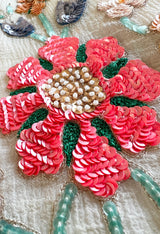 Exceptional 1960s Hand Sequinned Indian Silk Gauze Dress w Matching Veil or Shaw