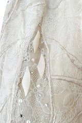 Documented Fall 1984 Emanuel Ungaro Haute Couture Silver Velvet Dress & Feather Jacket
