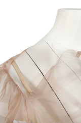 1930s Unlabeled Deep Blush Silk Ribbon Organza Dress w Slip & Floral Belt