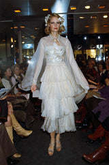 Spring 1977 Jean Louis Scherrer Haute Couture Strapless Floral Sequin Silk Dress w Matching Silk Cape