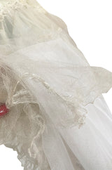 Important 1972 Zandra Rhodes Hand Painted 'Butterfly' Kimono Sleeve Dress w Lily Print & Original Petticoat