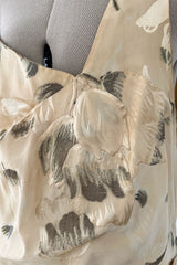 Rare & Beautiful 1920s E. L. Mayer Pale Gold Silk Flapper Dress w Lame & Rhinestone Detailing
