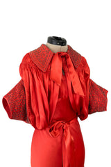 Gorgeous 1930s Coral Red Bias Cut Dress w Back Cut Outs & Matching Beaded Jacket